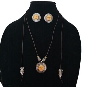 Tabra Talisman Necklace Earring Set Sterling Sun Moon Face God  Vintage